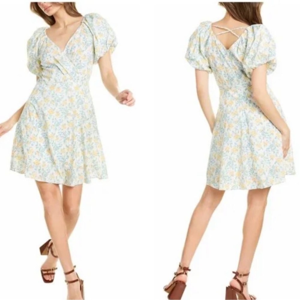 Lucy Paris cross stitch sewn printed puff sleeve mini dress